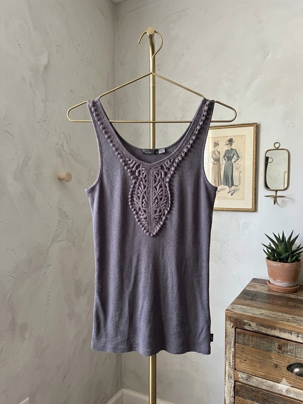 Prana Grayish Blue Crochet-Trim Tank